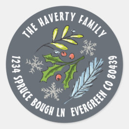 Dammblå Skissad Jolly Gran Vinter Helgdag Runt Klistermärke