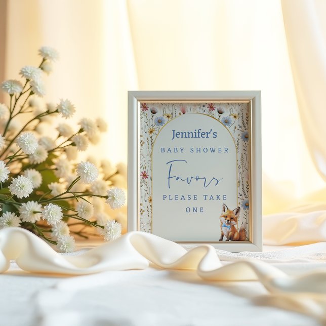 Dammblå Skogsräv Baby Shower Presentkortsskylt Poster (Skapare uppladdad)