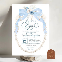Dammblå slinga och pärlor baby shower-inbjudan inbjudningar