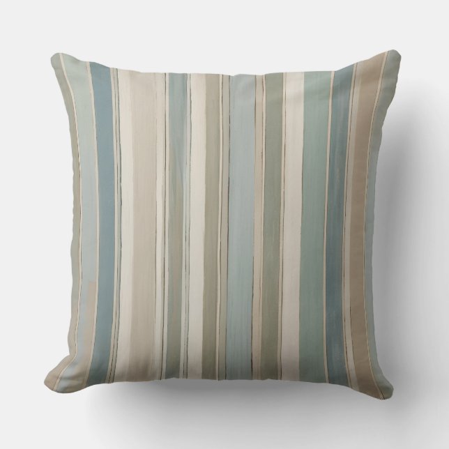 Dammblå Teal Sage Beige Randig Kudde (Framsida)