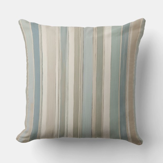 Dammblå Teal Salvia Beige Randig Kudde (Framsida)