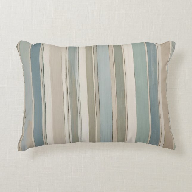 Dammblå Teal Salvia Beige Randig Prydnadskudde (Framsidan)