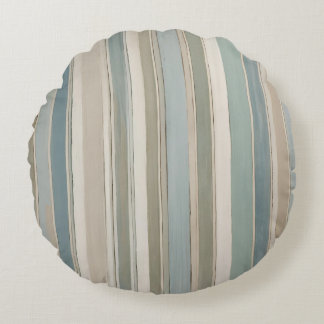 Dammblå Teal Salvia Beige Randig Rund Kudde