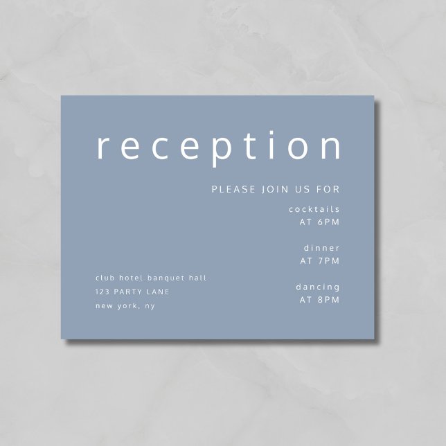 Dammblå typografi Elegant bröllopsmottagning Tilläggskort (Dusty Blue Typography Elegant Wedding Reception Enclosure Card)