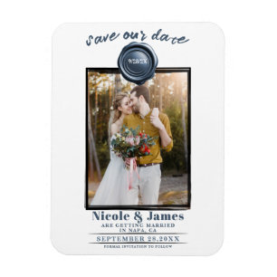 Dammblå vaxsigill Foto Bröllop Save the Date Magnet