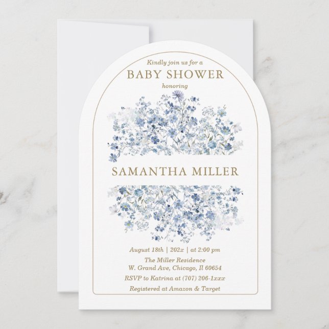 Dammblå Vildblomma Bebis Shower Inbjudan (Framsida)