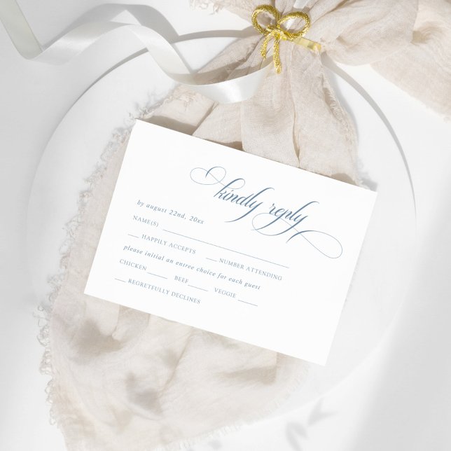 Dammblå Vintage Crest RSVP Tilläggskort (Skapare uppladdad)