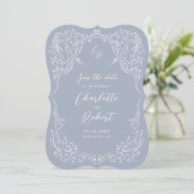 Dammblå Vintage Flourish Monogram Bröllop
