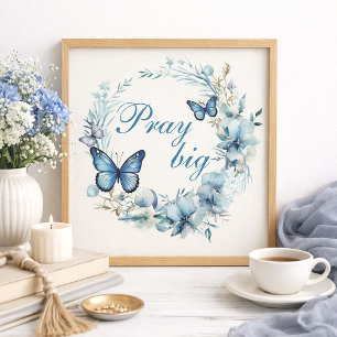 Dammblå vit blomster- 'Be om stort' heminredning Poster