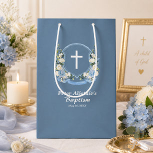 Dammblå Vit Kors Blommig Kam Baptism