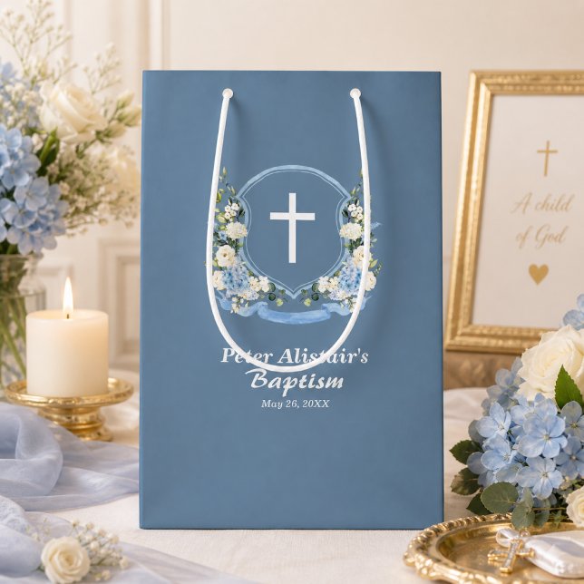 Dammblå Vit Kors Blommig Kam Baptism  (Skapare uppladdad)