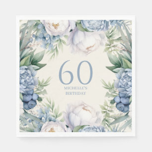 Dammblå vita blommor 60-årsdag pappersservett
