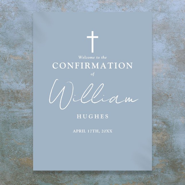 Dammblått bekräftelse välkomstskylt poster (Dusty Blue Script Confirmation Welcome Sign)