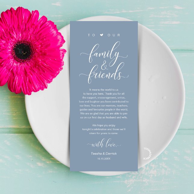 Dammblått Bröllops Bordkort Tack Kort (Dusty Blue Wedding Place Setting Thank You Card, Dinner Lunch Brunch Party Celebration)