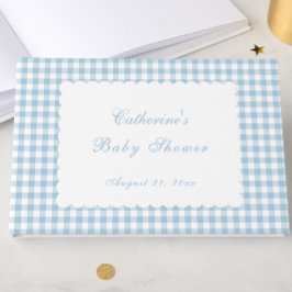 Dammblått Gingham Klassiskt Gästebok för Baby Show Gästböcker