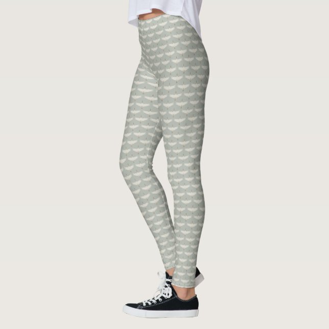Dammblått neutrala fåglar Tranor Art Deco-mönster  Leggings (Vänster)