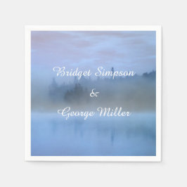 dammblått skogslandskap bröllop pappersservett