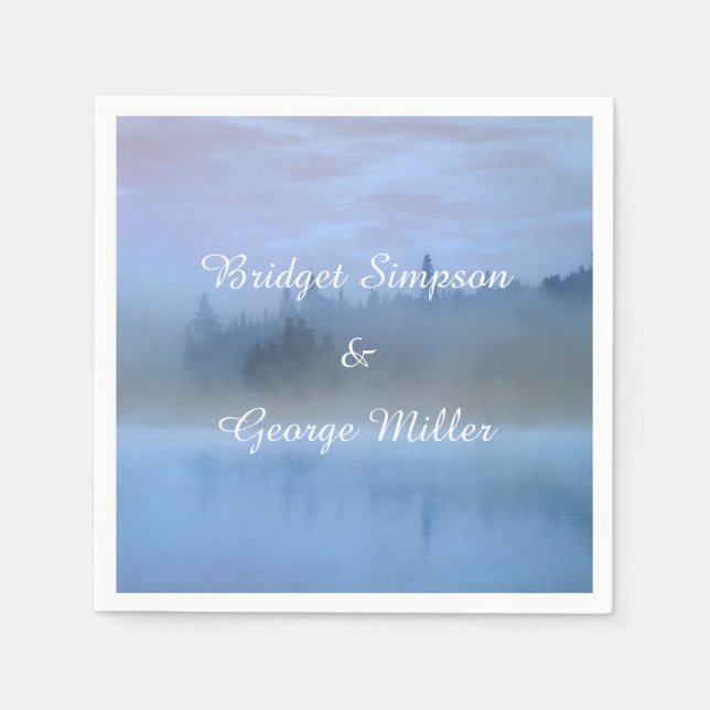dammblått skogslandskap bröllop pappersservett (Framsidan)
