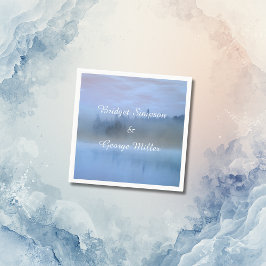 dammblått skogslandskap bröllop pappersservett