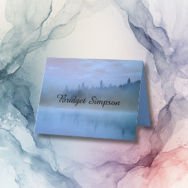 dammblått skogslandskap bröllop tack kort