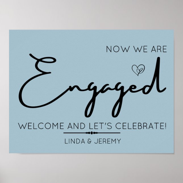 Dammblått välkomstskylt för förlovningsfest poster (Framsidan)