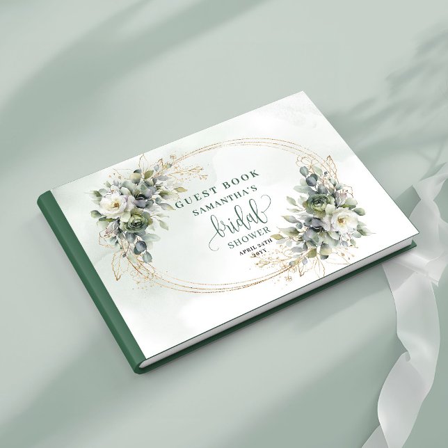 Dammgrönt akvarellbröllopsfest gästbok (Dusty Green Watercolor Bridal Shower Guest Book)