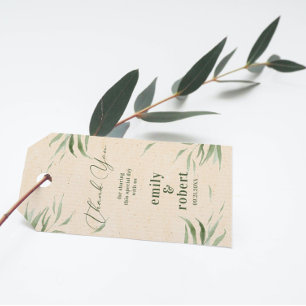 Dammgrönt bladverk Beige hantverks papper Presentetikett