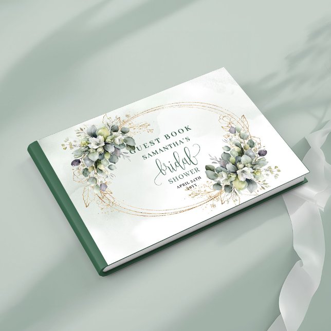 Dammgrönt botaniskt bröllopsdusch-gästbok gästböcker (Dusty Green Botanical Bridal Shower Guest Book)