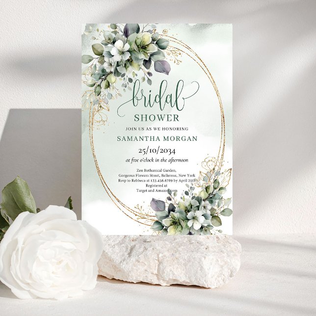 Dammgrönt botaniskt bröllopsdusch-inbjudningskort inbjudningar (Dusty Green Botanical Bridal Shower Invitation)