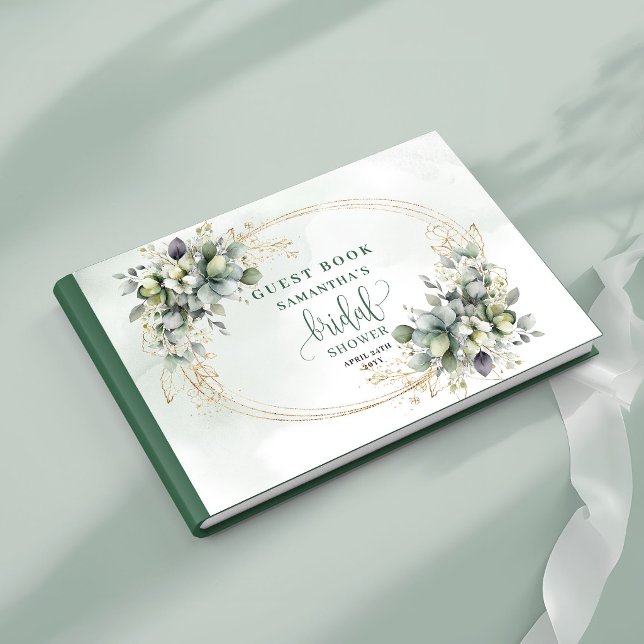 Dammgrönt bröllopsduschgästbok med lövverk gästböcker (Dusty Green Foliage Bridal Shower Guest Book)