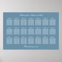 Dammig blå 21 bord Wedding Platsindelning Poster