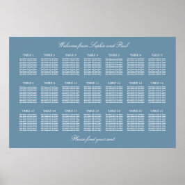 Dammig blå 21 bord Wedding Platsindelning Poster