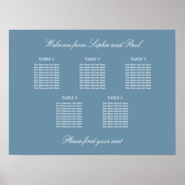 Dammig blå 5 bord Bröllopsställning Diagram Affisc Poster