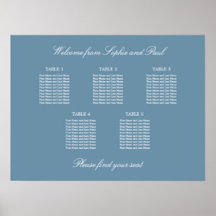 Dammig blå 5 bord Bröllopsställning Diagram Affisc Poster