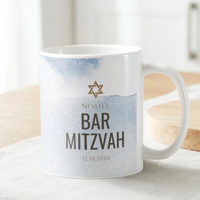 Dammig blå akvarell Bar Mitzvah Kaffemugg (Dusty Blue Watercolor Bar Mitzvah Coffee Mug)