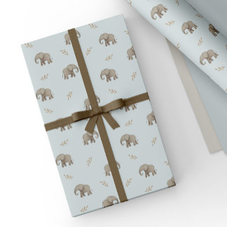 Dammig blå akvarell elefanter safari mönster presentpapper