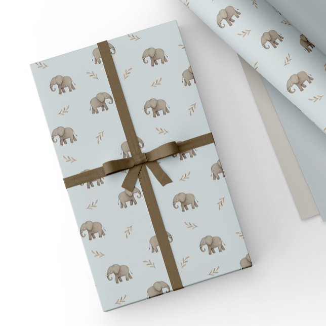 Dammig blå akvarell elefanter safari mönster presentpapper (Skapare uppladdad)