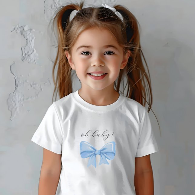 Dammig blå akvarellbåge baby shower t shirt (Dusty Blue Watercolor Bow Baby Shower Baby T-Shirt)