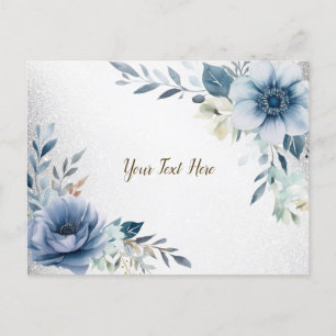 Dammig blå akvarellblommor Silver Elegant Vykort