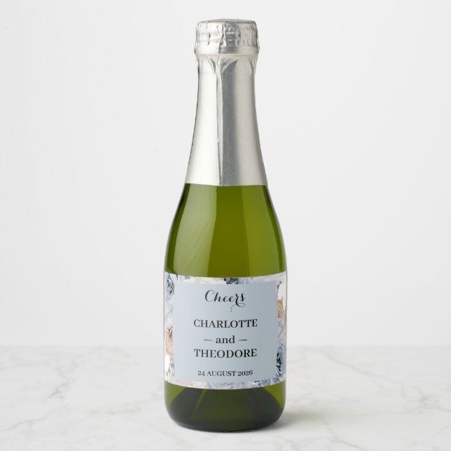Dammig blå beige blommande boho mini champagneetik (Framsida)