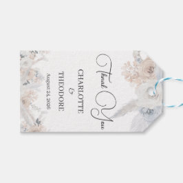 Dammig blå beige blomsterbröllop tack gåvokort presentetikett