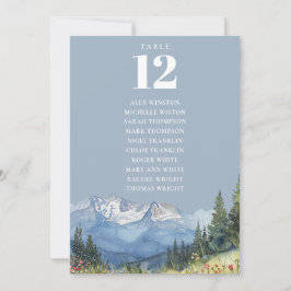 Dammig blå bergsplatskort med bordnummer inbjudningar