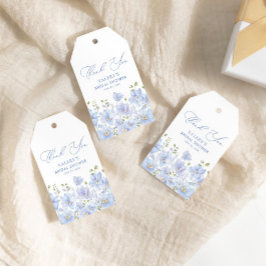 Dammig blå blombröllopsdusch presentetikett