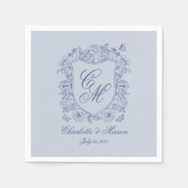 Dammig blå blomkrans vigselmonogramservett pappersservett
