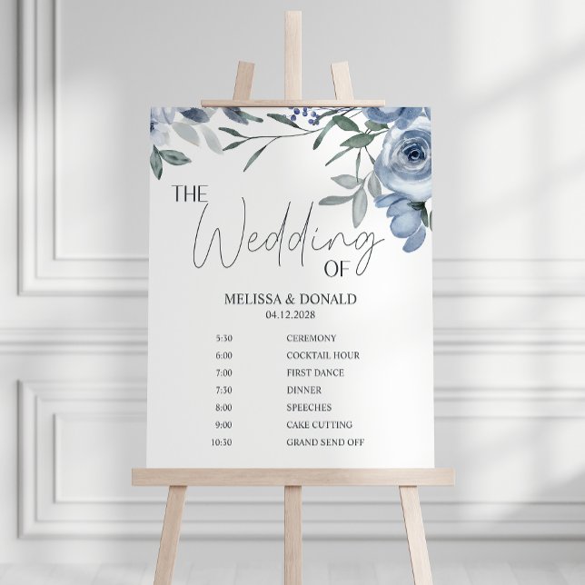 Dammig blå blomma Enkel bröllopsprogram Schema  Poster (Skapare uppladdad)