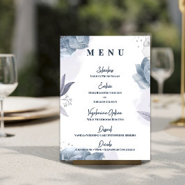 Dammig blå blommande bröllopsreception middag meny