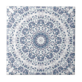 Dammig blå blommande mandala kakelplatta