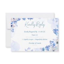 Dammig Blå Blommig Akvarell Bröllop RSVP Kortset