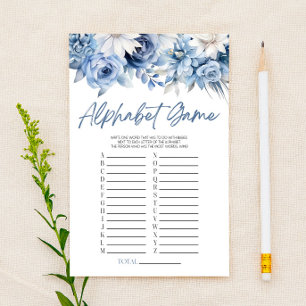 Dammig blå blommig alfabet baby shower-spel