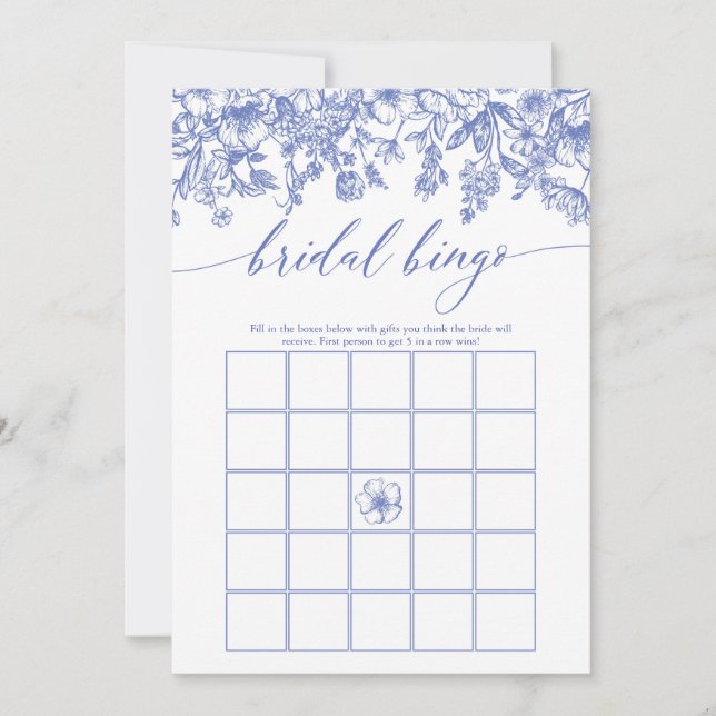 Dammig Blå Blommig Bröllop Bingo Bröllopsfestspel Inbjudningar (Framsida)